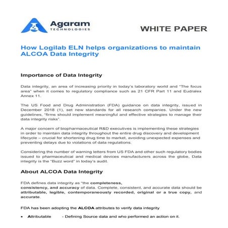 How Logilab ELN helps organizations to maintain ALCOA Data Integrity
