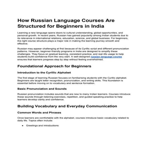 How Russian Language Courses Are Structured for Beginners in India | PDF