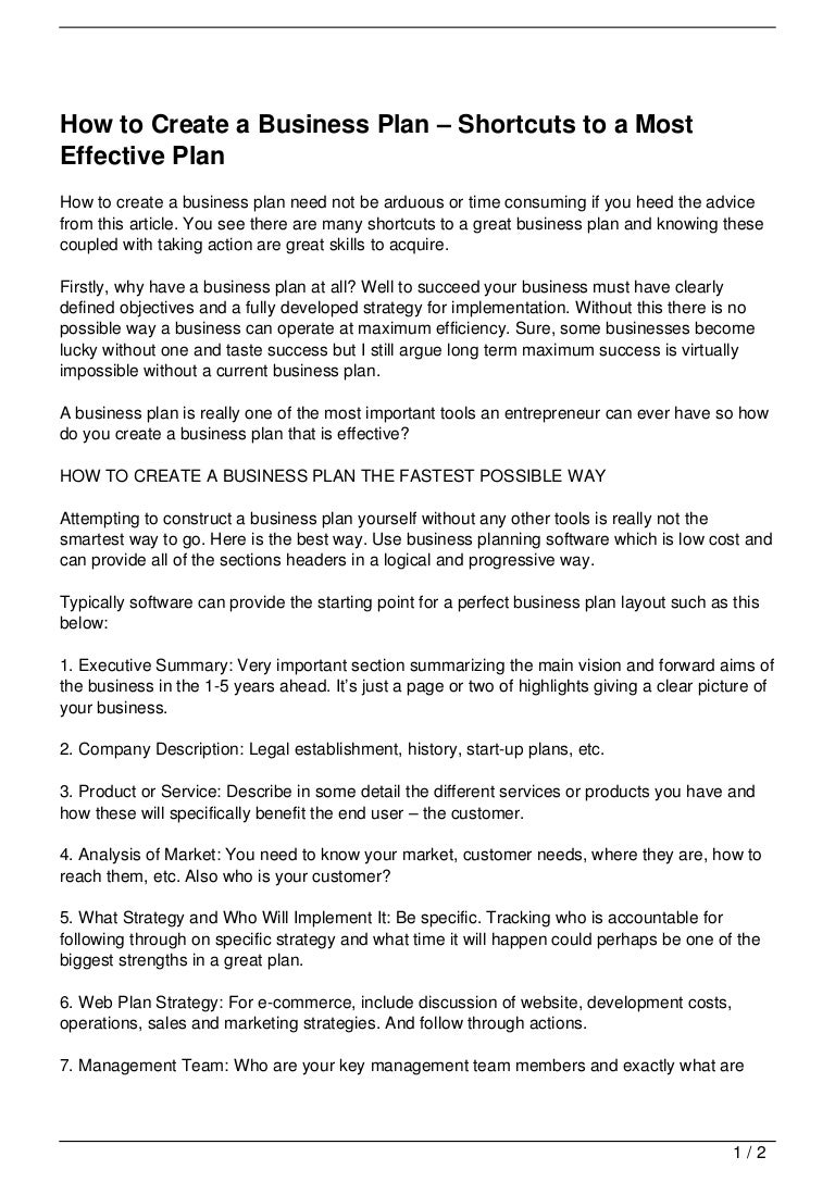 Free one-page business plan summary template image