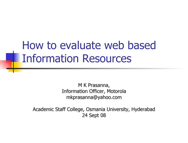 How To Evaluate Web Based Information Resources