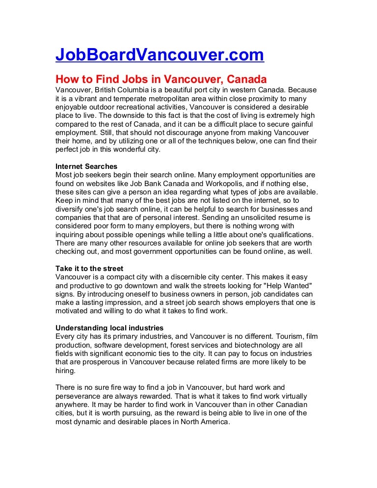 How To Find Jobs In Vancouver