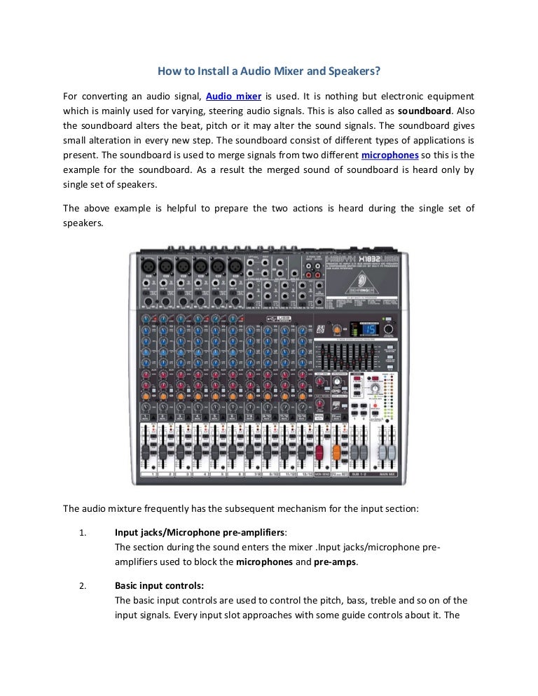 How toinstallaaudiomixerandspeakers