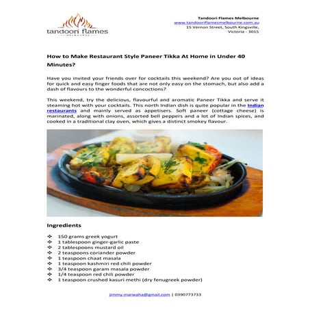 How to Make Restaurant Style Paneer Tikka At Home in Under 40 Minutes?