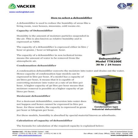 How to-select-dehumidifier | Vacker Dubai, UAE