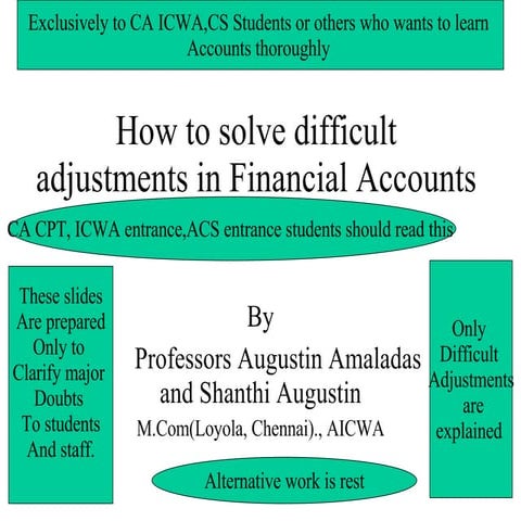 How To Solve Difficult Adjustments  And Journal Entries In Financial Accounts