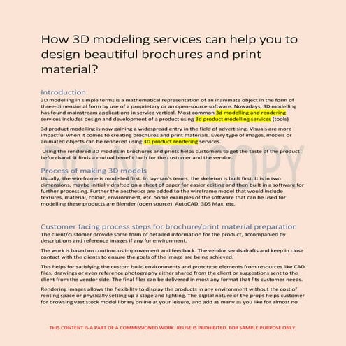 How 3D modeling services can help you to design beautiful brochures and print...