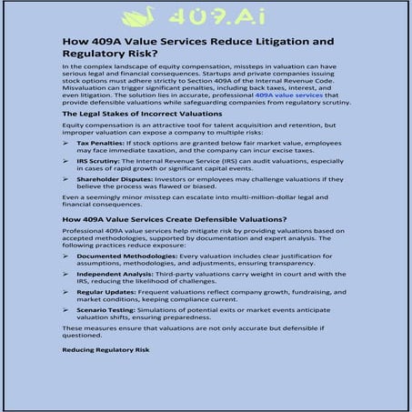 How 409A Value Services Reduce Litigation and Regulatory Risk? | PDF