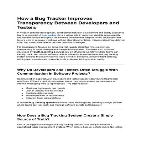 Enhancing Developer-Tester Transparency with Bug Tracking Systems | PDF