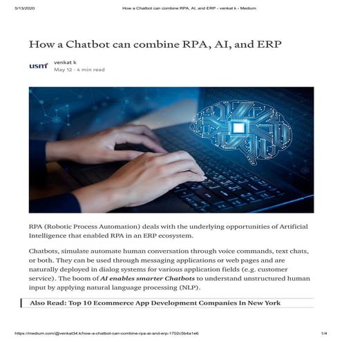 How a chatbot can combine rpa, ai, and erp   venkat k - medium