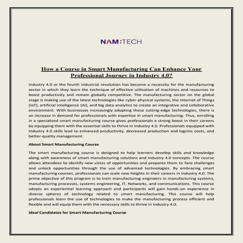 How a Course in Smart Manufacturing Can Enhance Your Professional Journey in ...