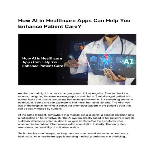 How AI in Healthcare Apps Enhances Patient Care Effectively