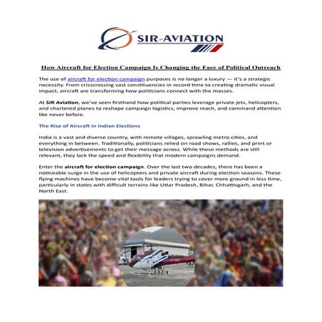 How Aircraft for Election Campaign Is Changing the Face of Political ...