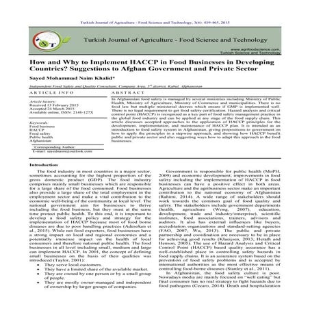 How and why to implement haccp in food businesses in developing  countries