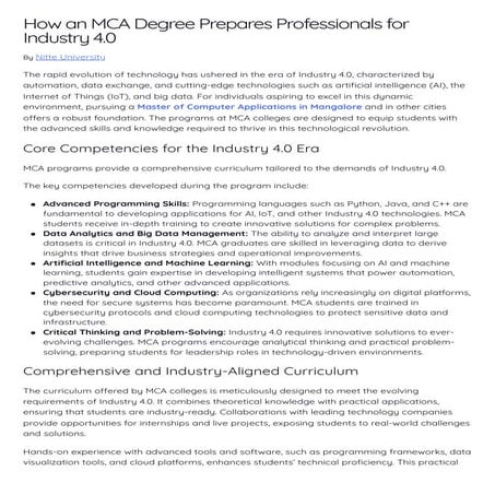 How an MCA Degree Prepares Professionals for Industry 4.0 | MCA Colleges in Mangalore