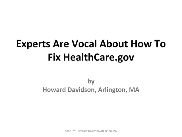Howard Davidson Arlington MA - Experts Are Vocal About How To Fix HealthCare.gov