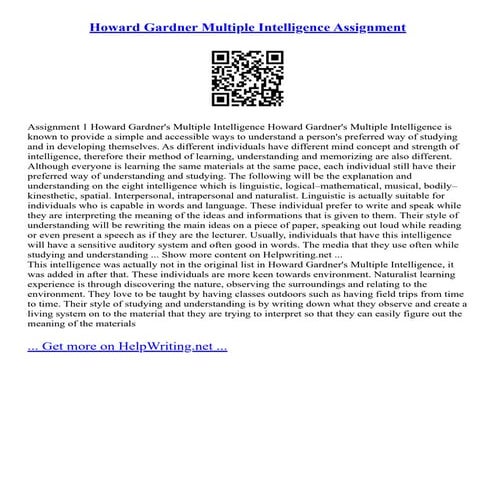 Howard Gardner Multiple Intelligence Assignment
