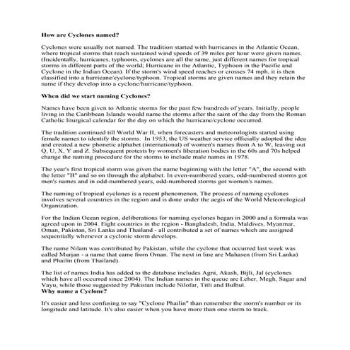 How are Cyclones named?