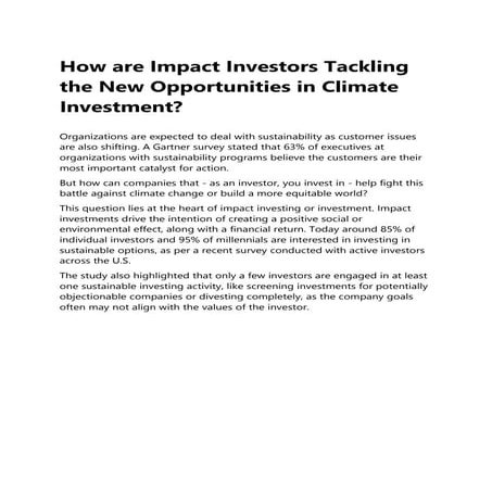 How are Impact Investors Tackling the New Opportunities in Climate Investment