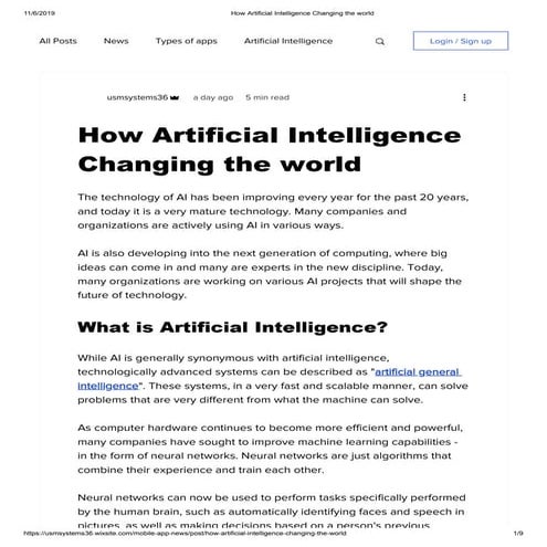 How artificial intelligence changing the world