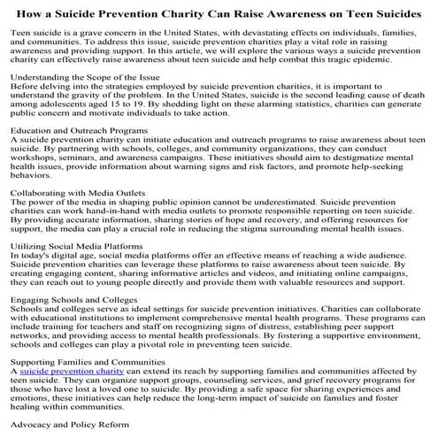 How a Suicide Prevention Charity Can Raise Awareness on Teen Suicides.docx
