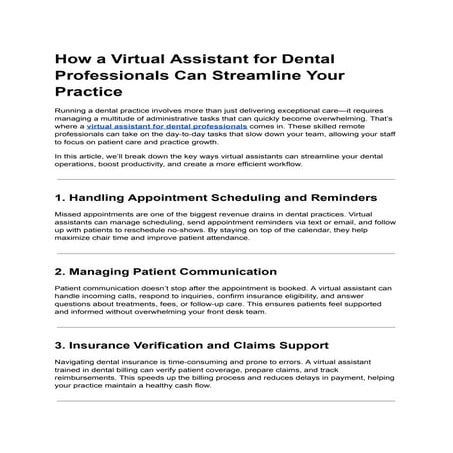 How a Virtual Assistant for Dental Professionals Can Streamline Your Practice...