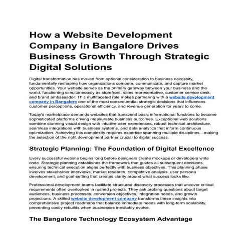 How a Website Development Company in Bangalore Drives Business Growth Through...