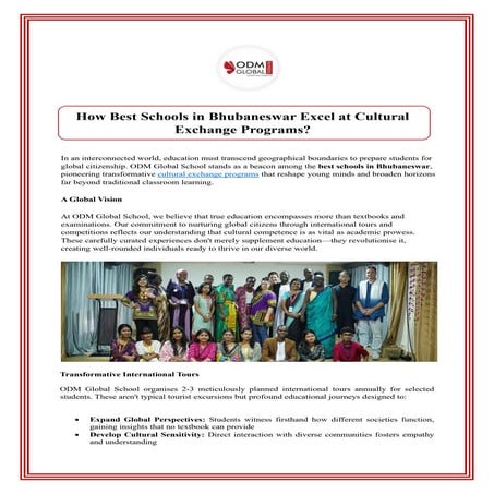 How Best Schools in Bhubaneswar Excel at Cultural Exchange Programs | PDF