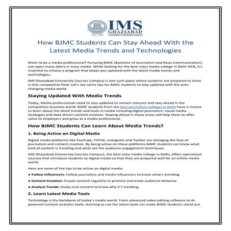 How BJMC Students Can Stay Ahead With the Latest Media Trends and Technologie...