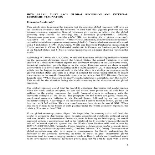 How brazil must face global recession and internal economic stagnation