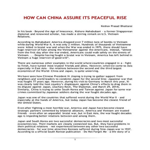 HOW CAN CHINA ASSURE ITS PEACEFUL RISE