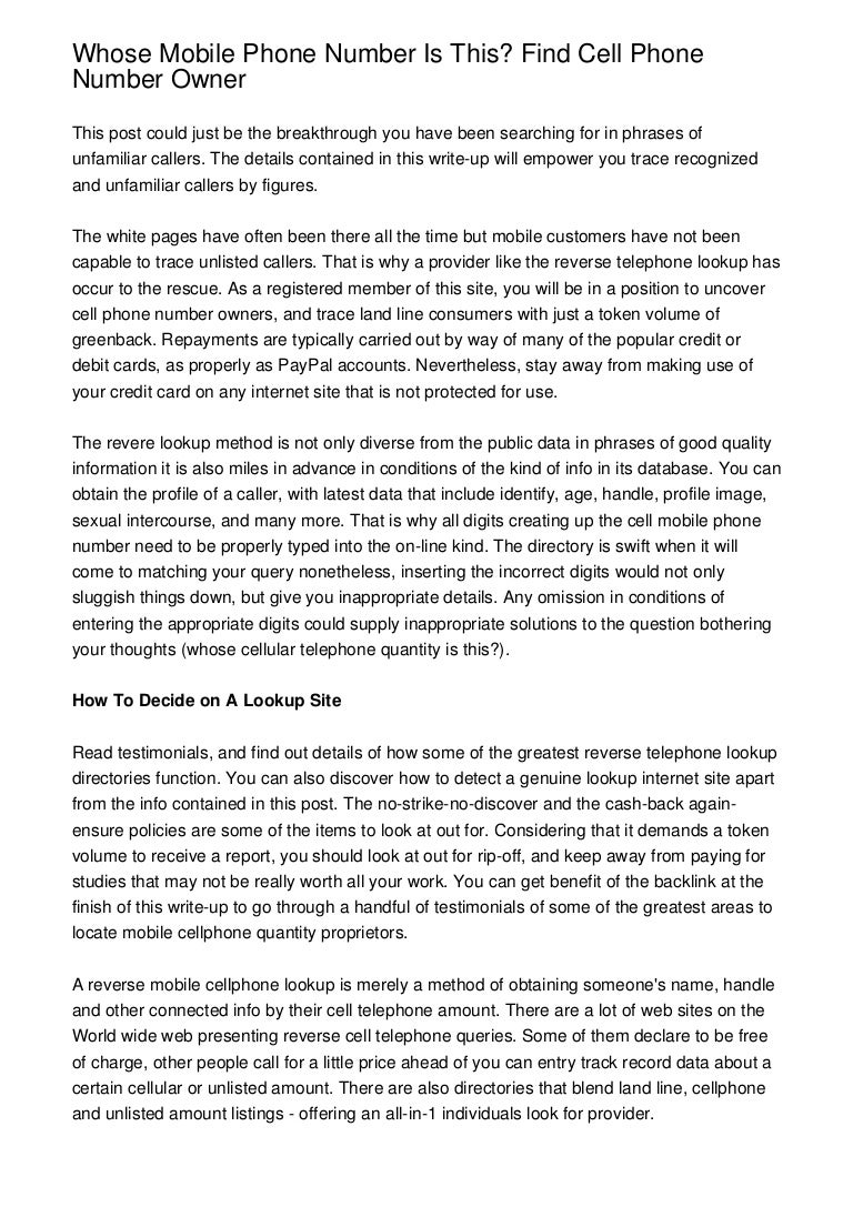 Whose Mobile Phone Number Is This? Find Cell Phone Number