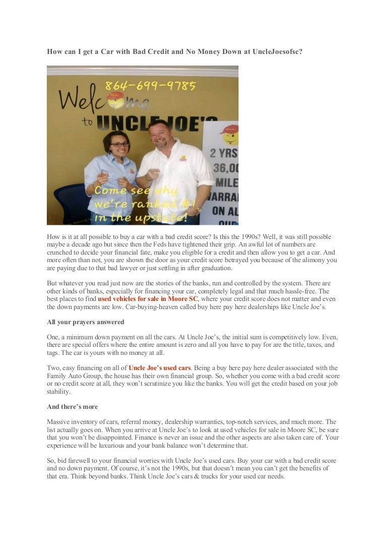 buy a used car with bad credit and no money down