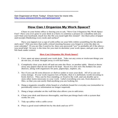 Organize your workspace | PDF