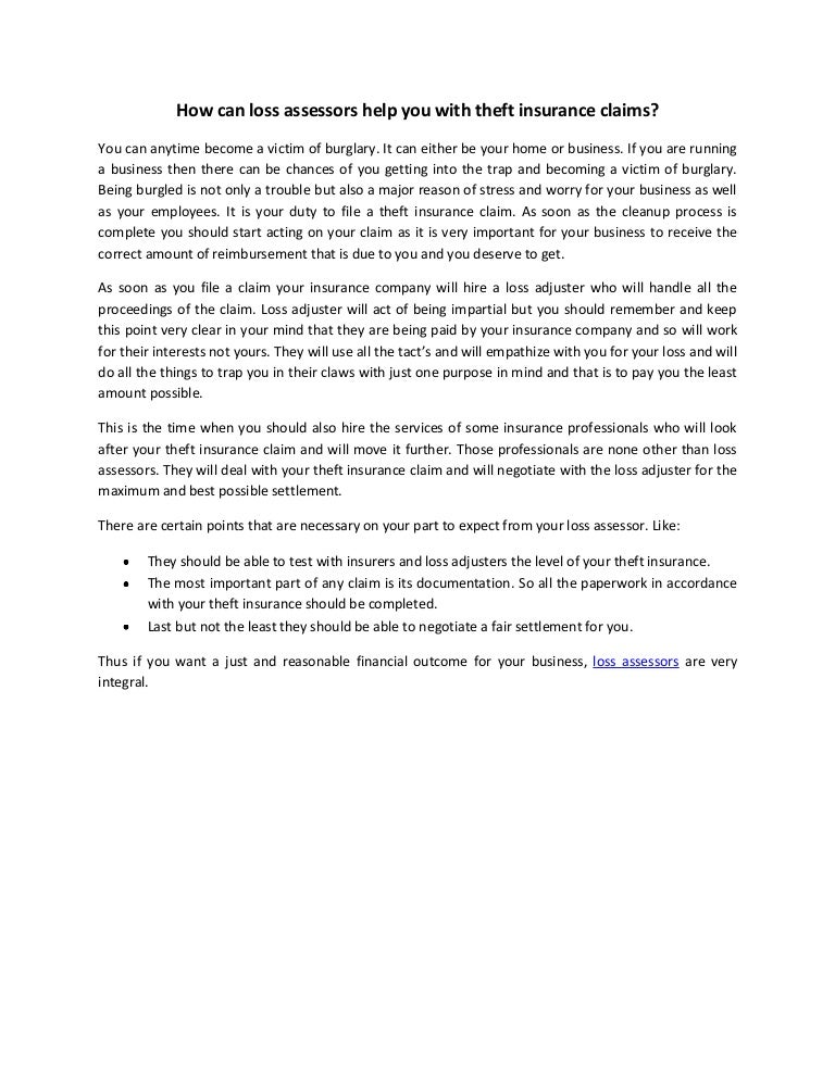 How can loss assessors help you with theft insurance claims