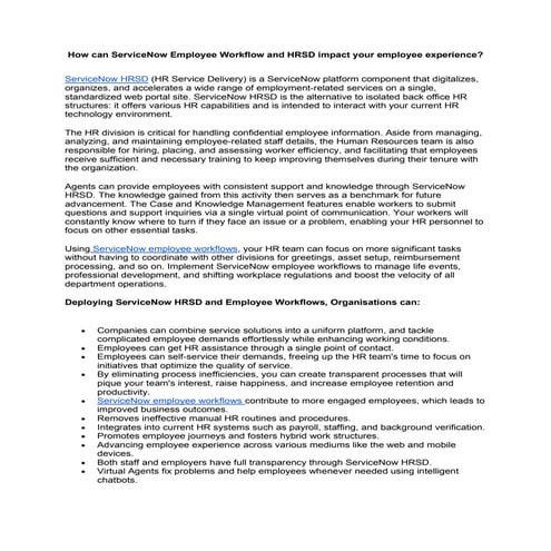 How can ServiceNow Employee Workflow and HRSD impact your employee experience...