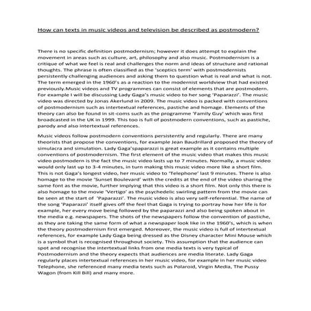 How can texts in music videos and television be described as postmodern