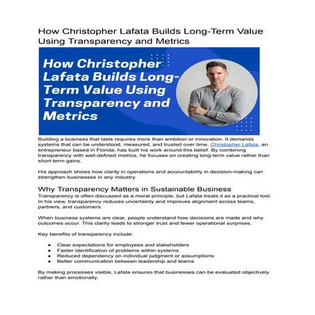 How Christopher Lafata Builds Long-Term Value Using Transparency and ...