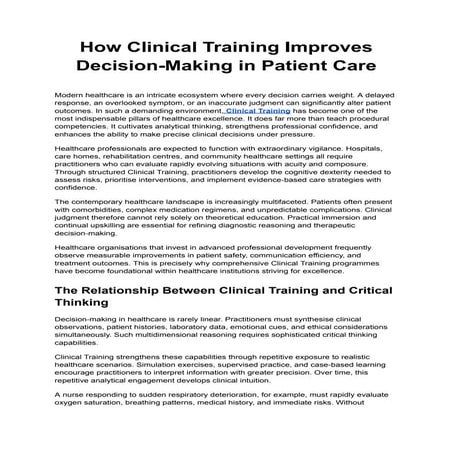 Enhancing Clinical Decision-Making Through Comprehensive Training in ...