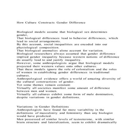 How Culture Constructs Gender DifferenceBiological models 