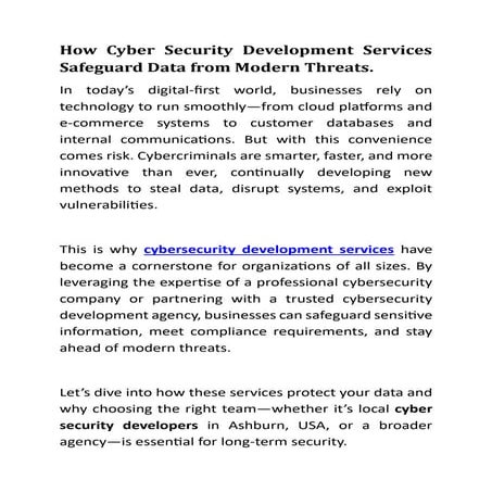 How Cyber Security Development Services Safeguard Data from Modern ...