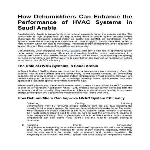 How Dehumidifiers Can Enhance the Performance of HVAC Systems in Saudi Arabia...