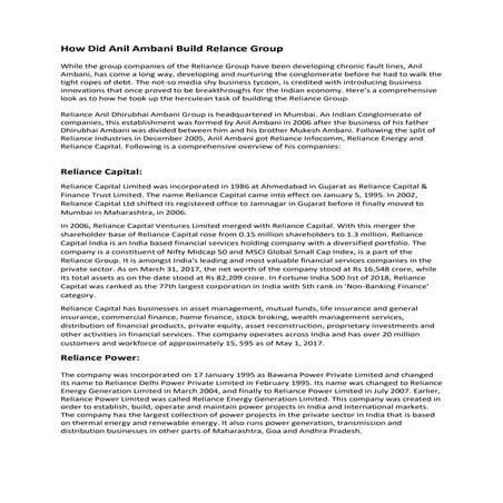 How did anil ambani build reliance group