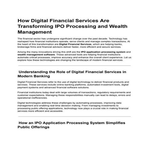 How Digital Financial Services Are Transforming IPO Processing and ...