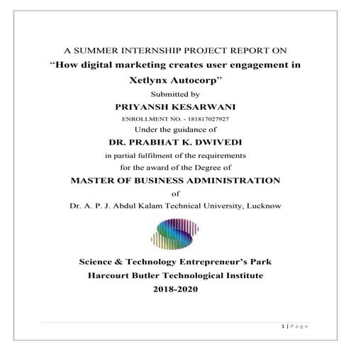 How digital marketing creates user engagement , summer internship project rep...
