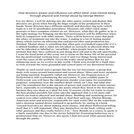 How directors ‘power and influence can affect other crew mental being through...