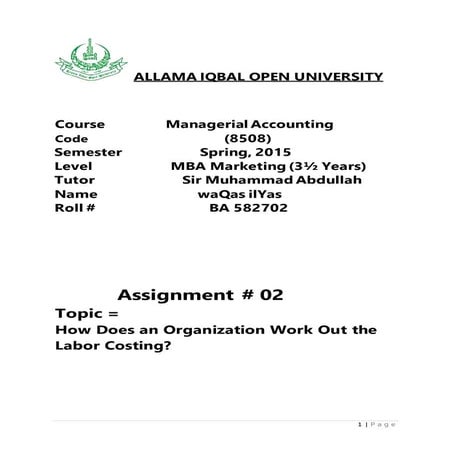 How Does an Organization Work Out the Labor Costing (Bata Pakistan Ltd.)