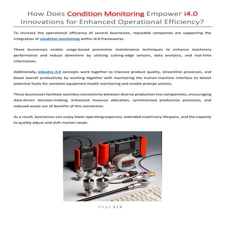 How Does Condition Monitoring Empower i4.0 Innovations for Enhanced Operation...