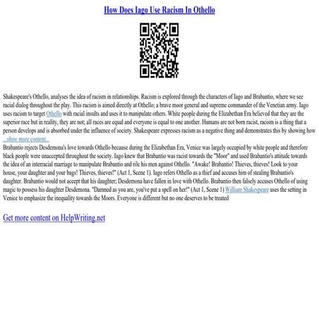 How Does Iago Use Racism In Othello