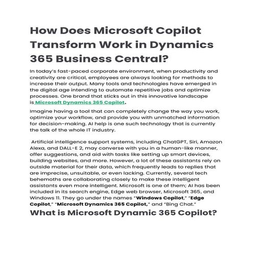 Microsoft Copilot Transformation in Dynamics 365 Business Central