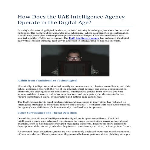 How Does the UAE Intelligence Agency Operate in the Digital Agency